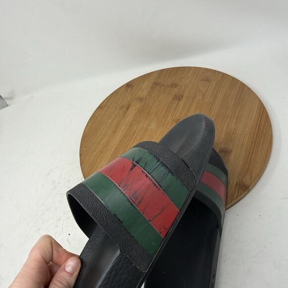 Gucci Web Rubber Slides Pool Red Green Black Colorblock Beach 308234 Mens 9 main image 4
